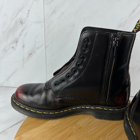 Dr. Doc Martens 1460 Pascal Front Zip Mens Size 9 Cherry Red Combat Moto Boots - Picture 7 of 11
